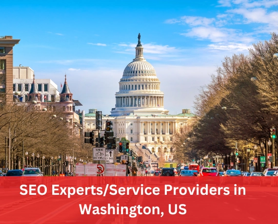 Leading SEO service providers in Washington, US, highlighted with the Capitol and vibrant urban scenery